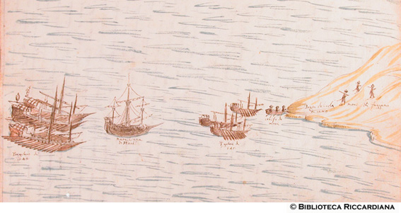 Galere cristiane all'inseguimento di navi dei Mori presso l'Isola di Samo, c. 47v