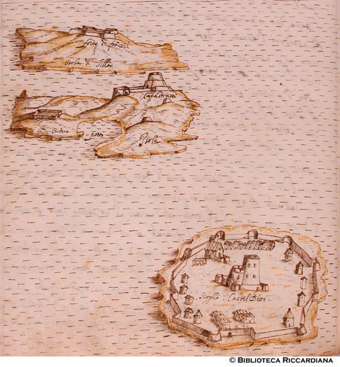 Isolotti fortificati di fronte a Marsiglia: Isola di Silla, Forte Cacastracci, Castelditto, c. 62v