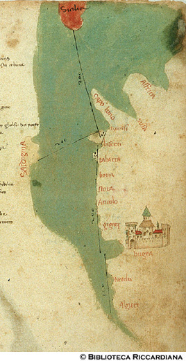 Distanze fra le coste di Sicilia e Sardegna e la costa settentrionale dell'Africa, c. 19r.