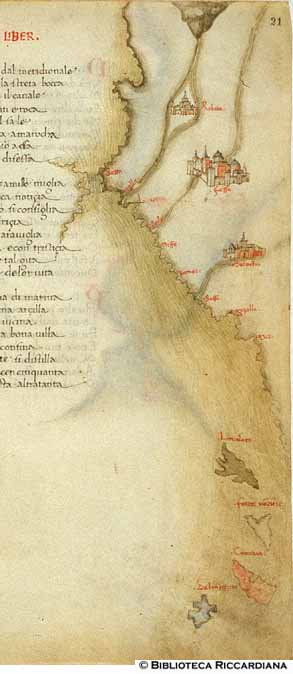 Carta geografica dello Stretto di Gibilterra, c. 21r