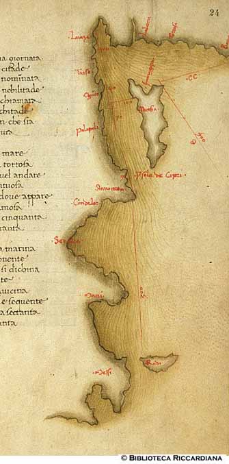 Carta delle coste fra Rodi e Cipro, c. 24r