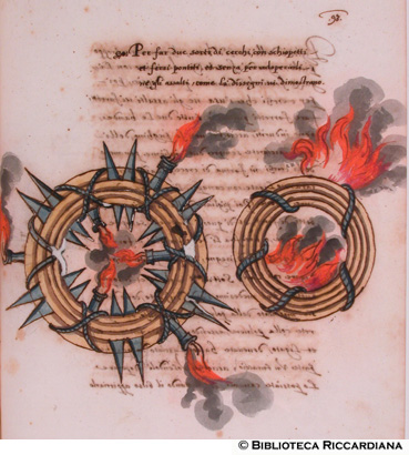 Cerchi con schioppetti e ferri puntiti per gli assalti, c. 109r