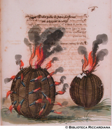 Palle di fuochi d’artificio con schioppetti e senza, c. 112r