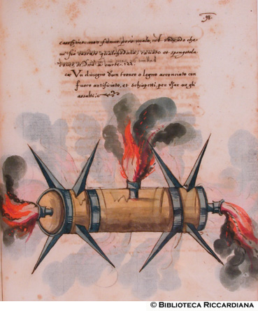 Tronco con fuoco dartificio e schioppetti, c. 114r