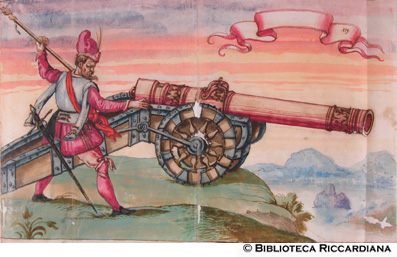 Soldato che giusta l’artiglieria a occhio, c. 196r