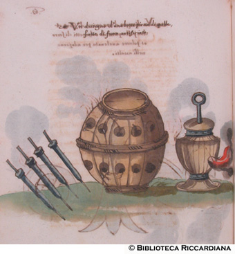 Botte piena di palle con fuoco d’artificio, c. 79v