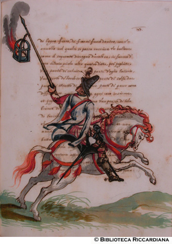 Cavaliere con una lanterna infuocata attaccata a una lancia, c. 93v