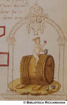 Putto a cavallo di una botte di vino, c. 98r
