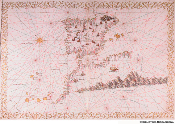 Carta nautica della penisola Iberica e Stretto di Gibilterra, cc. 6v-7r