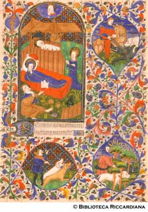 Nativit di Cristo e scene di caccia al cinghiale, c. 58r
