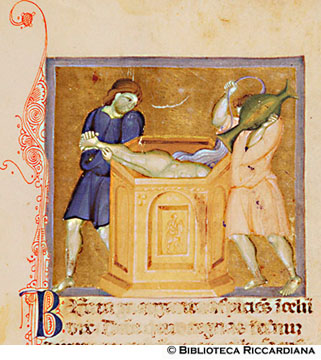 S. Margherita torturata a testa in gi nellacqua, c. 23r