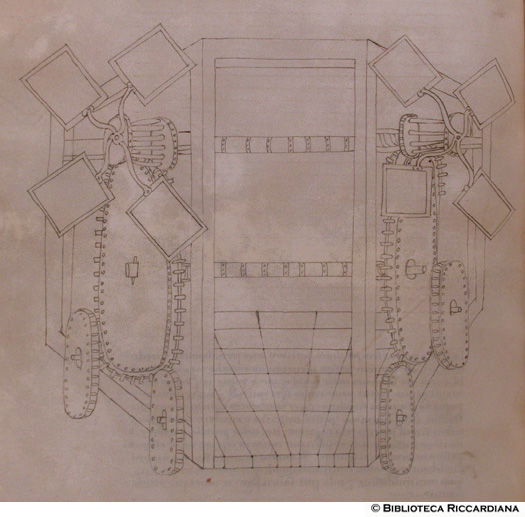 Carro da guerra con ventagli, c. 127v