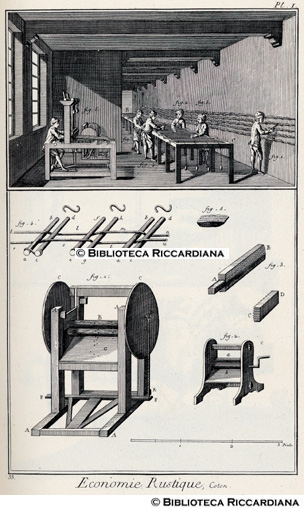 Tav. 35 - Economia rurale: cotone (estrazione del fiocco in laboratorio) - macchinari e attrezzi.