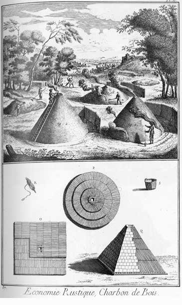 Tav. 57 - Economia rurale: produzione del carbone di legna (accensione delle carbonaie).