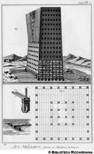 Tav. 94 - Arte militare: Armi e Macchine da guerra (torre mobile di Demetrio I Poliorcete).