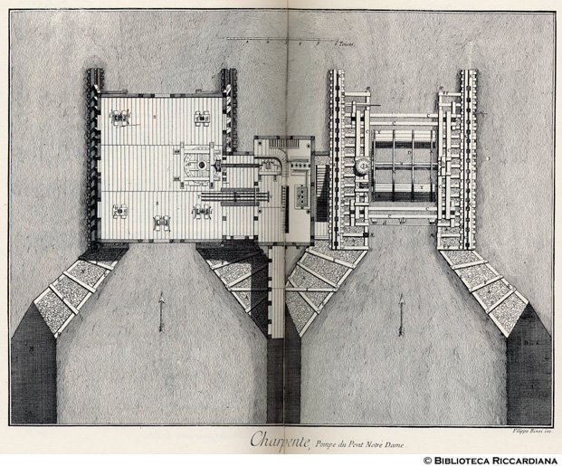 Tavv. 210-211 - Carpentiere: pompa del ponte Notre Dame (pianta).