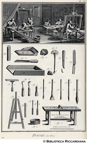 Tav. 189 - Doratore su legno: laboratorio e attrezzi.