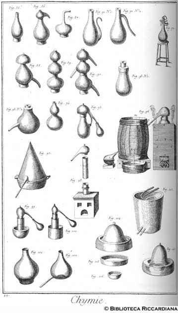 Tav. 49 - Chimica: alambicchi e apparecchi per la distillazione.