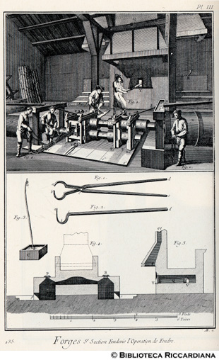 Tav. 135 - Fucine, V sezione, Lavorazione del ferro in verghe.