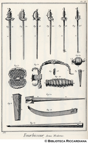 Tav. 157 - Spadaio - Armi moderne (elsa di spada, impugnatura e puntali).