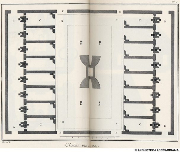 Tavv. 181-182 - Manifattura del vetro - Pianta del forno di fusione.