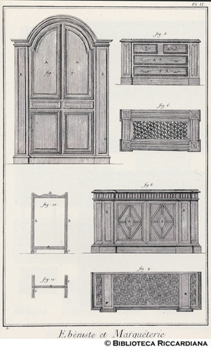 Tav. 2 - Ebanista e intarsiatore: arredi (cassettone e armadio).