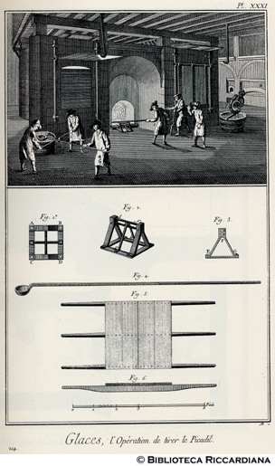 Tav. 214 - Manifattura del vetro - Operazioni conclusive della lavorazione del vetro.