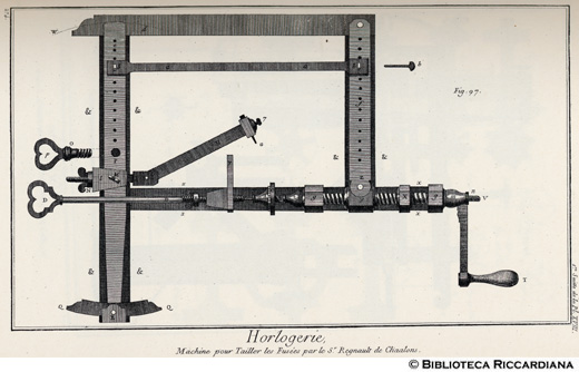 Tav. 274 - Orologeria - Macchina per tagliare i fusi di Regnault de Chaalons.