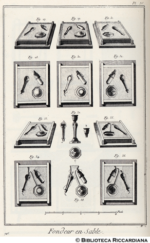 Tav. 146 - Fusione in sabbia di oro, argento e rame - Stampo di un candelabro.