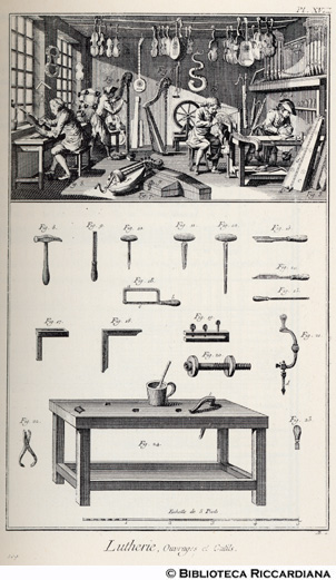 Tav. 209 - Liuteria - Laboratorio del liutaio (utensili e attrezzatura).