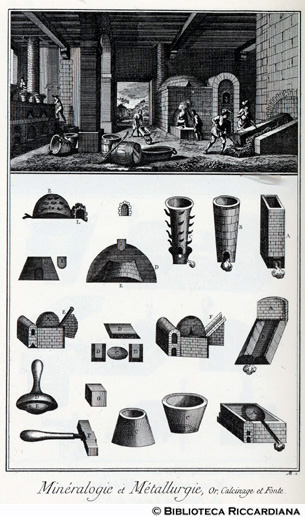 Tav. 180 - Mineralogia e metallurgia - Calcinazione e fusione dell'oro.