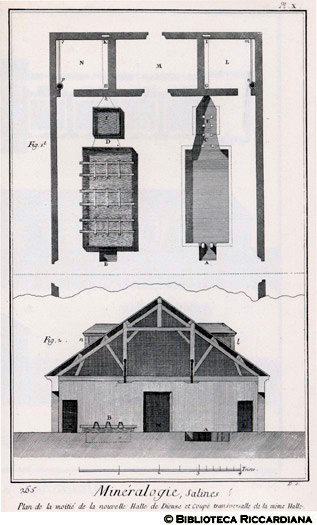 Tav. 265 - Mineralogia - Saline: pianta e sezione della nuova sala di Dieuze.