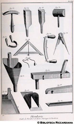 Tav. 155 - Artigiano del piombo - Opere e utensili.