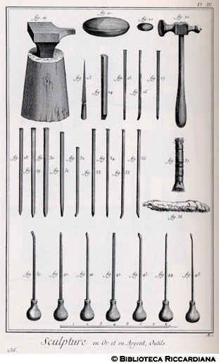 Tav. 236 - Scultura in oro e argento - Attrezzi.