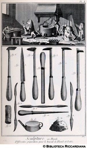 Tav. 239 - Scultura in piombo - Laboratorio e attrezzi.