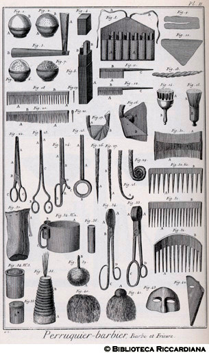 Tav. 92 - Parrucchiere Barbiere: utensili.