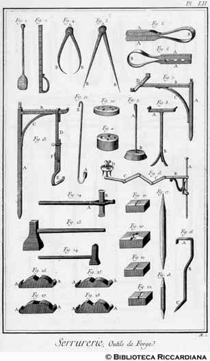 Tav. 102 - Fabbro ferraio: attrezzi della fucina.