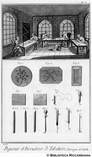 Tav. 108 - Sbalzatore di tabacchiere, intarsiatore e cesellatore.