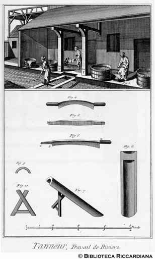 Tav. 166 - Conciatore: Lavatura e ripulitura delle pelli.