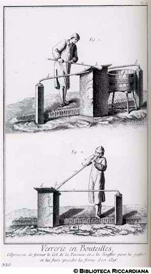 Tav. 320 - Vetreria francese per bottiglie - Formazione del collo e soffiatura.