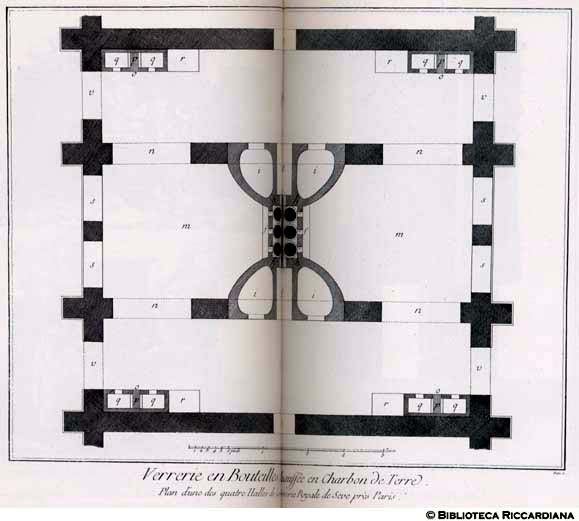 Tavv. 325-326 - Vetreria francese per bottiglie - Pianta di una delle sale della vetreria di Seve a Parigi.