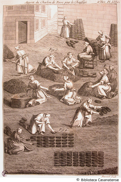 appret du charbon de terre pour le chauffage (donne che fabbricano mattonelle di carbone), tav. LVI-2