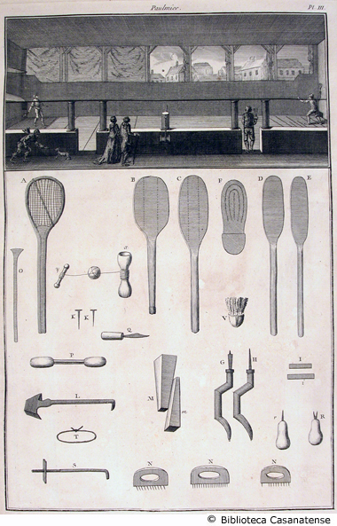paulmier (tipologie di racchette e strumenti per inserirvi le corde), tav. III