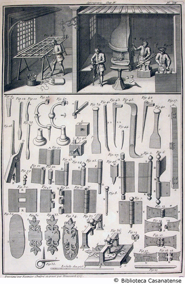serrurerie (fabbricazione di cardini per le porte), tav. XIV