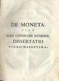 Frontespizio del volume: Dissertatio vigesimaseptima: De moneta ... .
