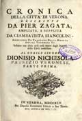 Title-page of the volume: Cronica della citta' di Verona descritta da Pier Zagata; ... .