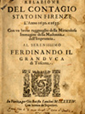 Frontespizio del volume: *Relazione del contagio stato in Firenze l'anno 1630. e 1633. ...