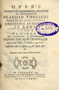 Title-page of the volume: Opere filosofiche, economiche, politiche ... .