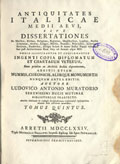 Frontispice de le volume: Antiquitates Italicae medii aevi, sive dissertationes de moribus ... .