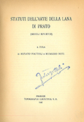 Frontispice de le volume:  Statuti dell'Arte della lana di Prato (secoli XIV-XVIII) / a cura di Renato Piattoli e Ruggero Nuti.